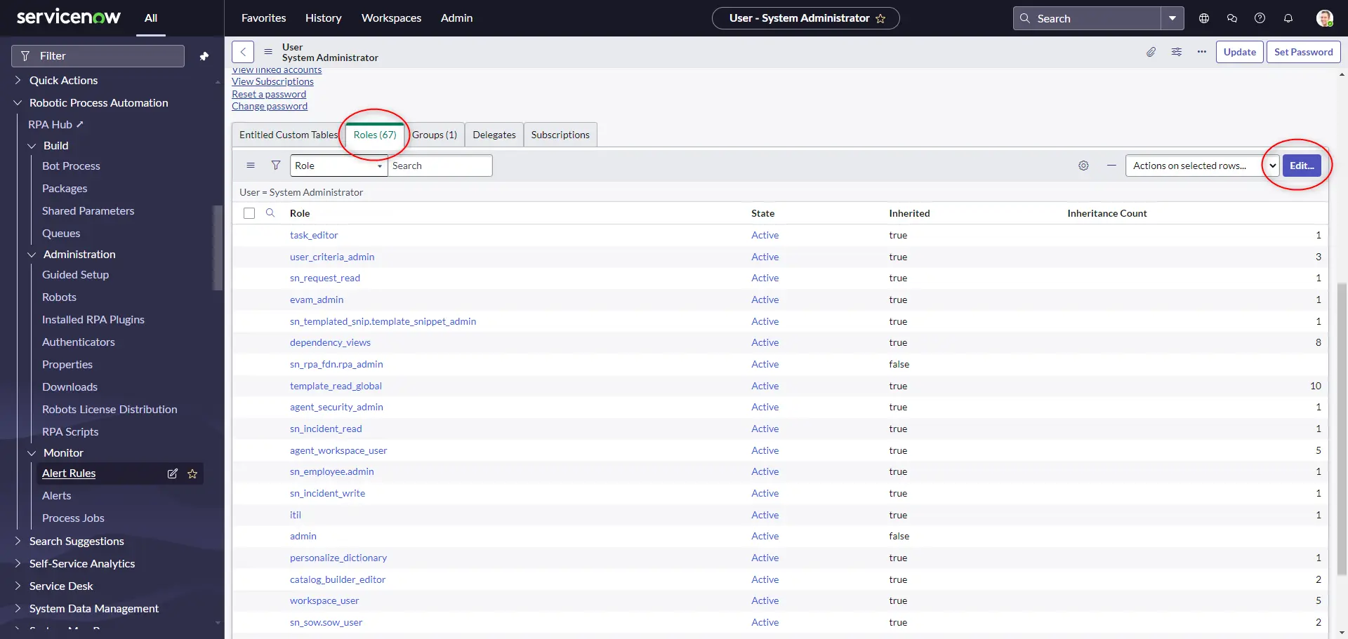 Servicenow roles bar