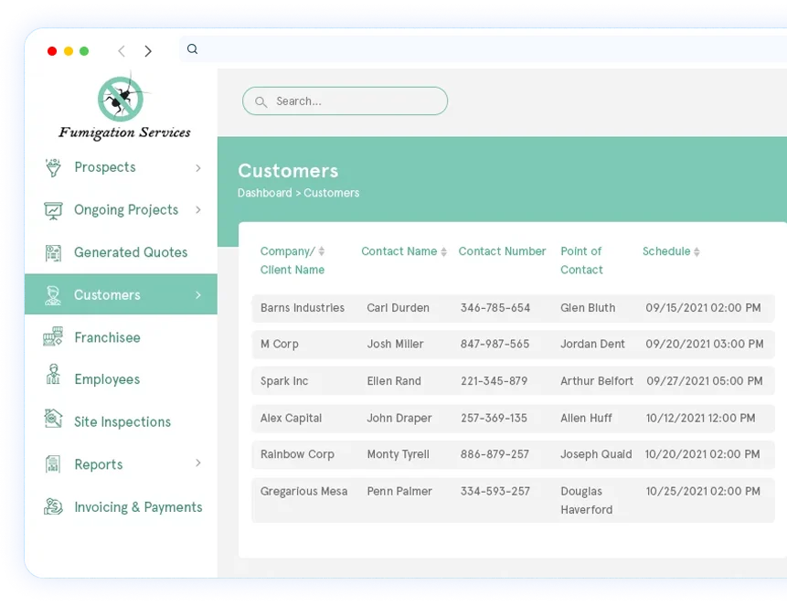 A CMS portal built on Angular and Laravel for a fumigation service providing company